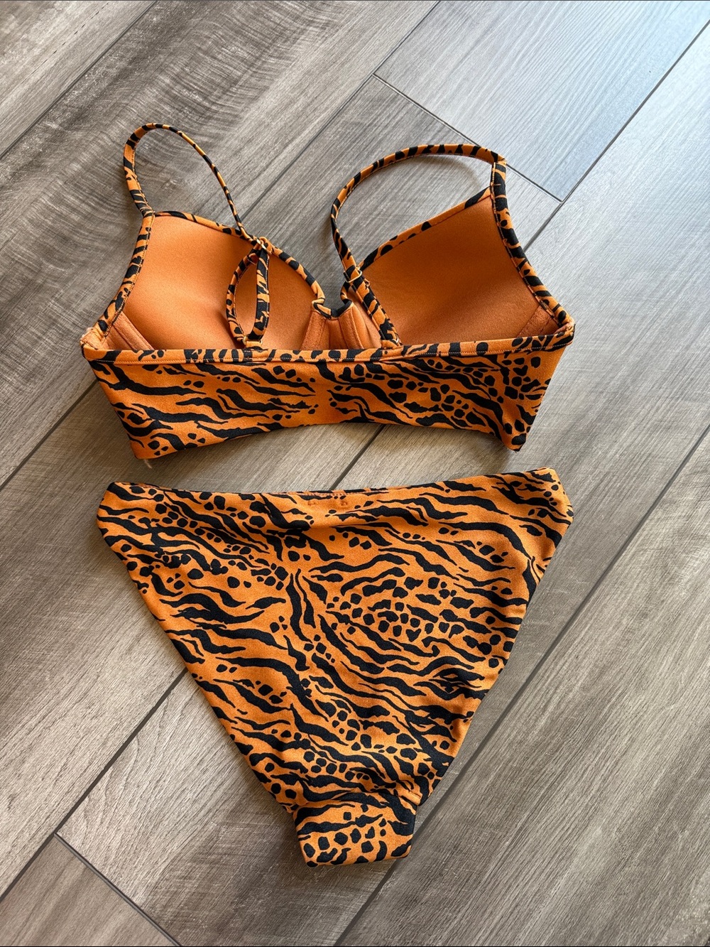 Orange & Black Tiger Print Bikini Set - Picture 2 of 5